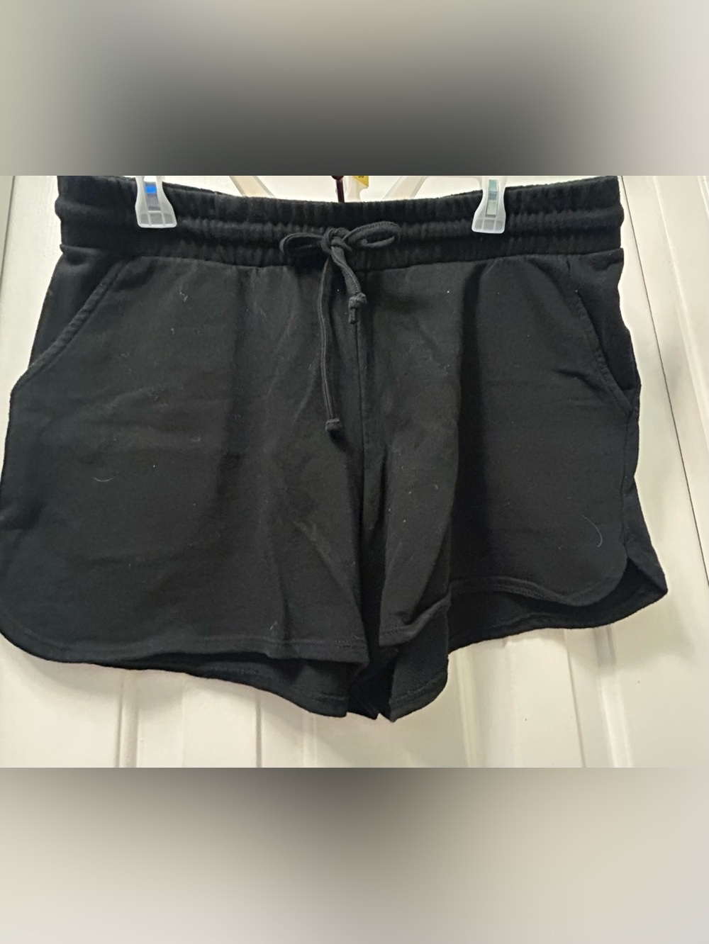 Women's Black Drawstring Athletic Shorts with Side Pockets
